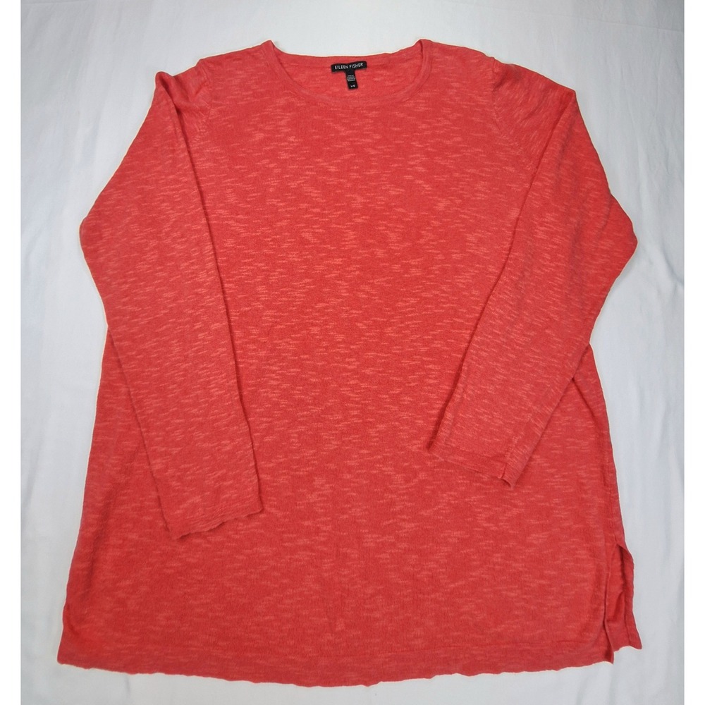 Eileen Fisher Organic Linen Cotton Marled Tunic Sweater Coral Orange Womens L